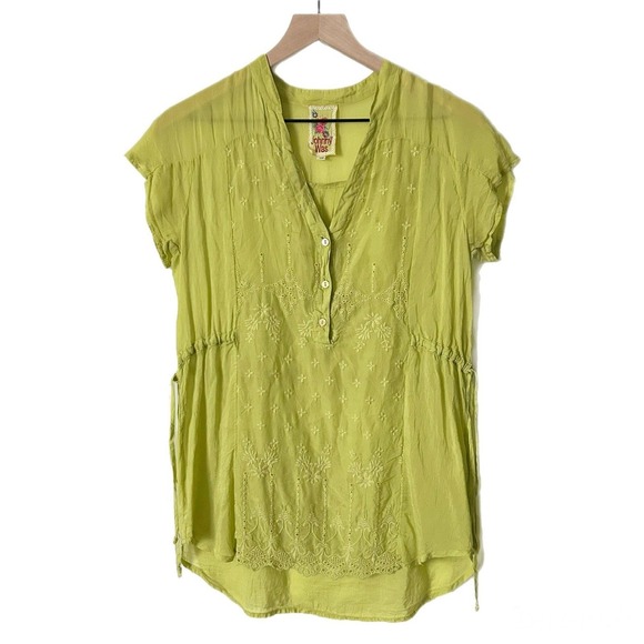 Johnny Was Embroidered Blouse Top Lime Green Cupra Rayon Size XS - Picture 2 of 7